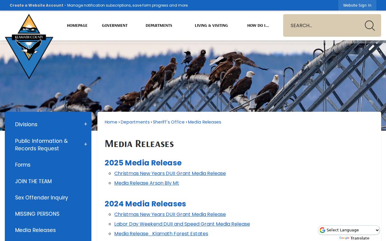 Klamath County arrest information in the KCSO media archive