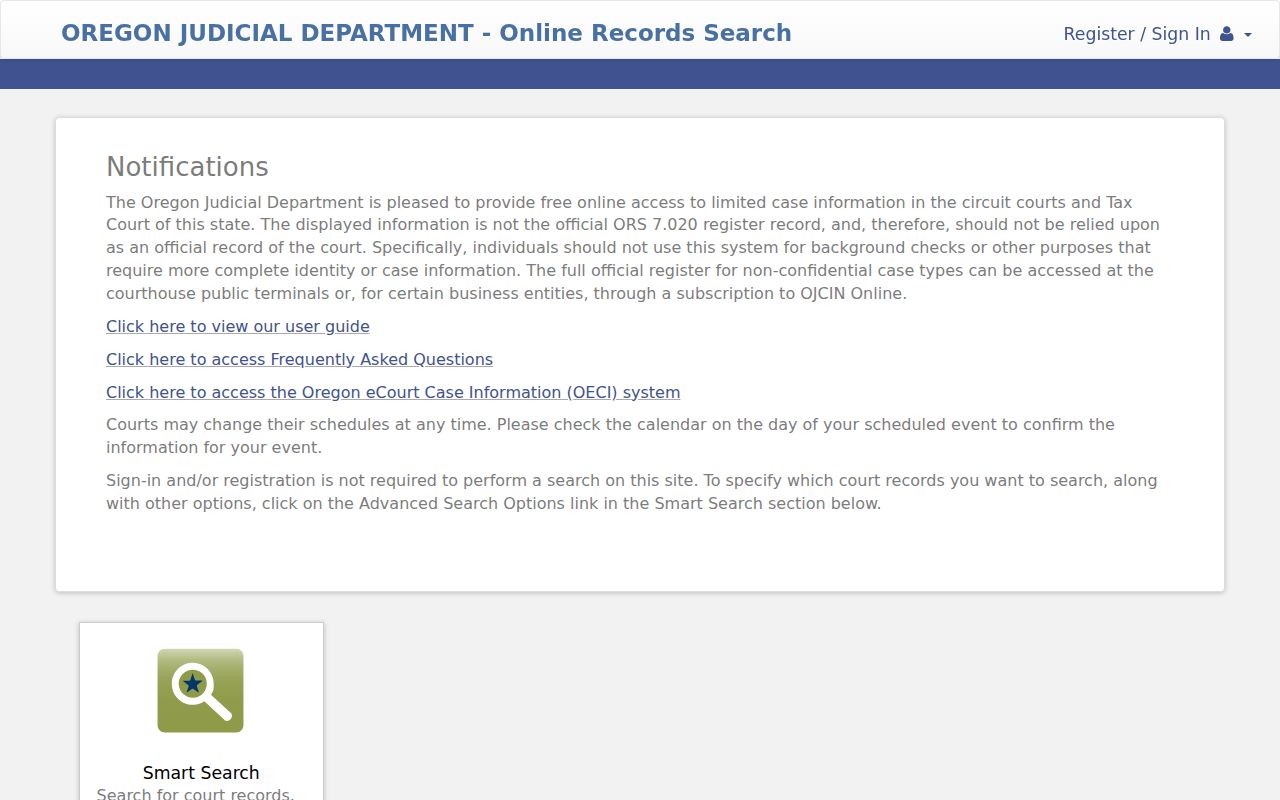 Klamath County criminal court case search through Oregon courts