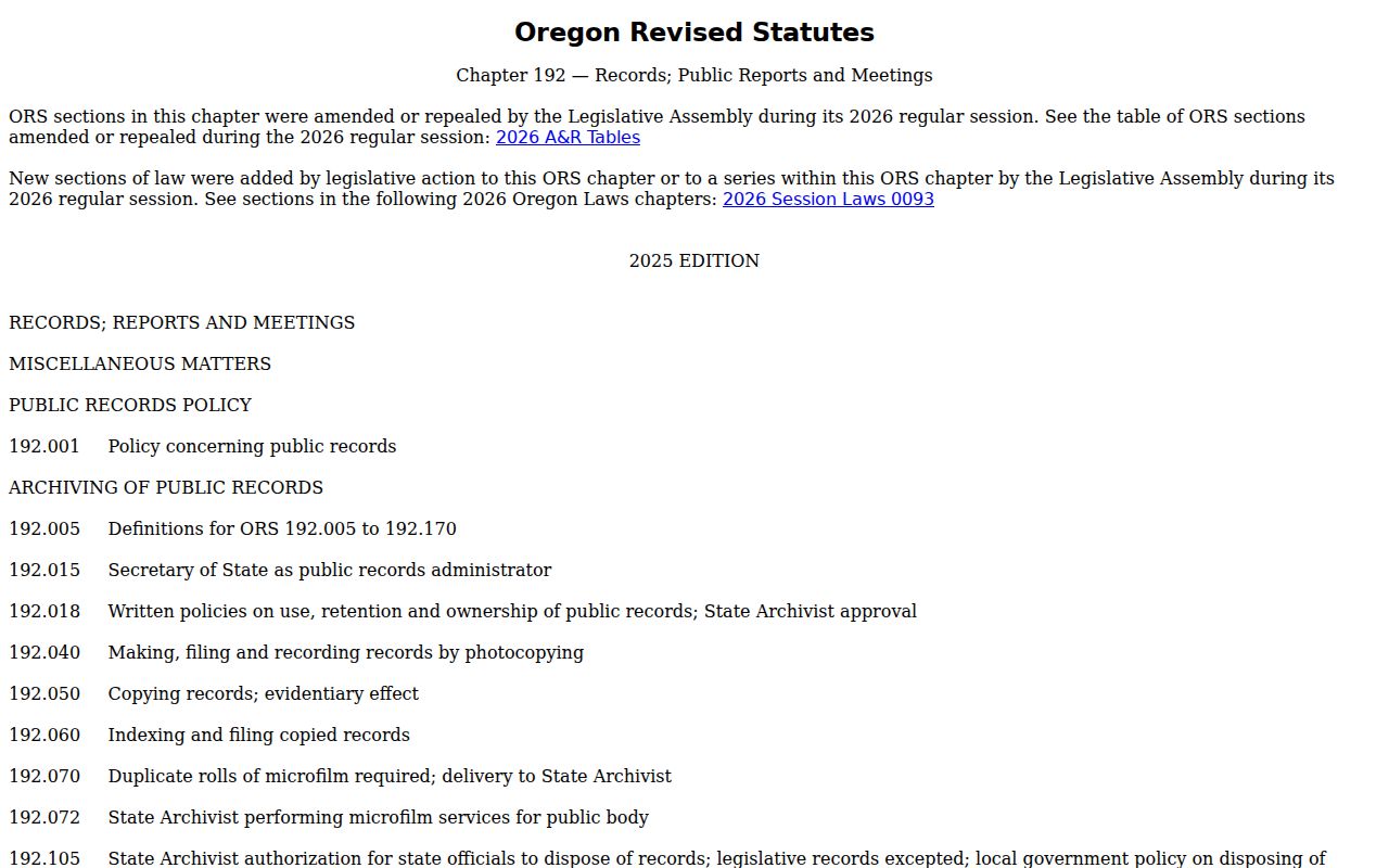 Oregon Public Records Law for Klamath County criminal records