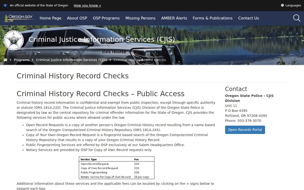 Klamath County criminal history checks through Oregon State Police