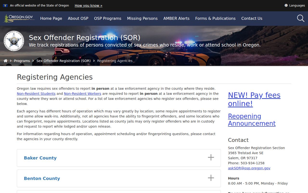 Klamath County sex offender reporting agency directory