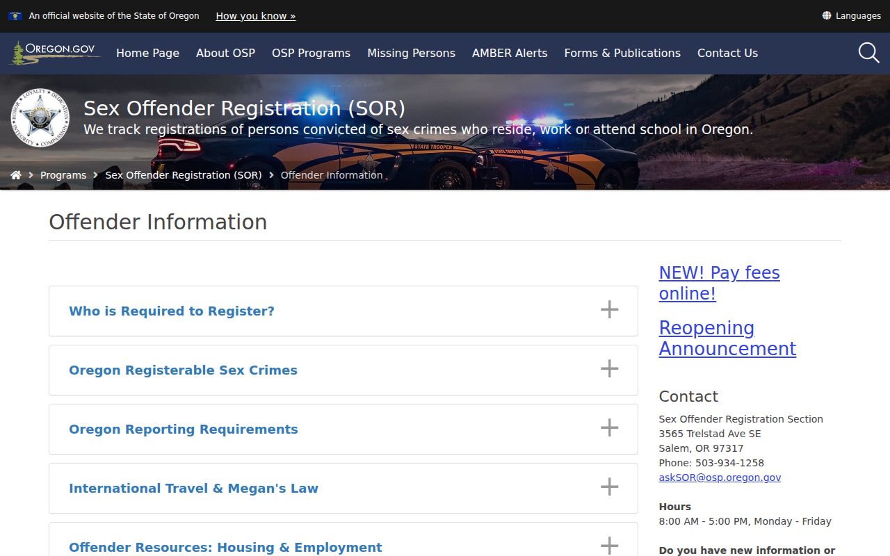 Klamath County sex offender reporting requirements in Oregon